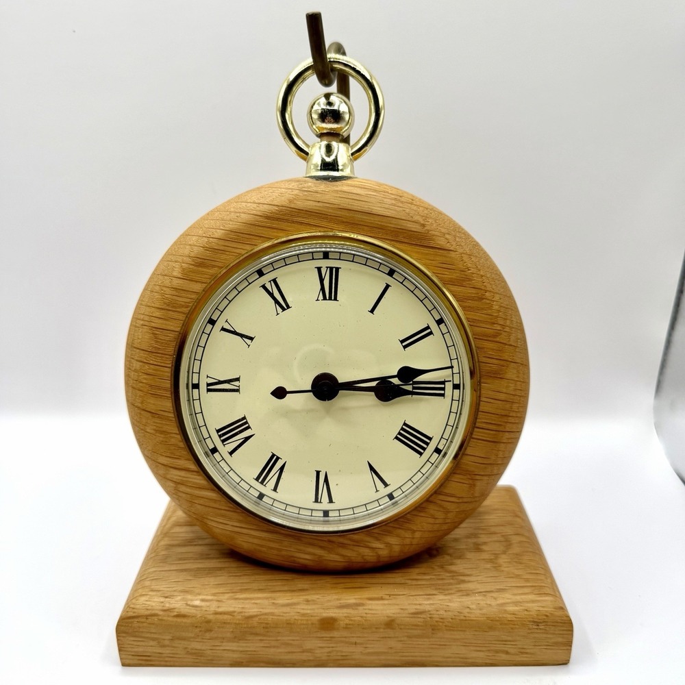 Vintage Hand Made Wooden Desk Clock Quartz Tochigi Tokie Japan With Stand
